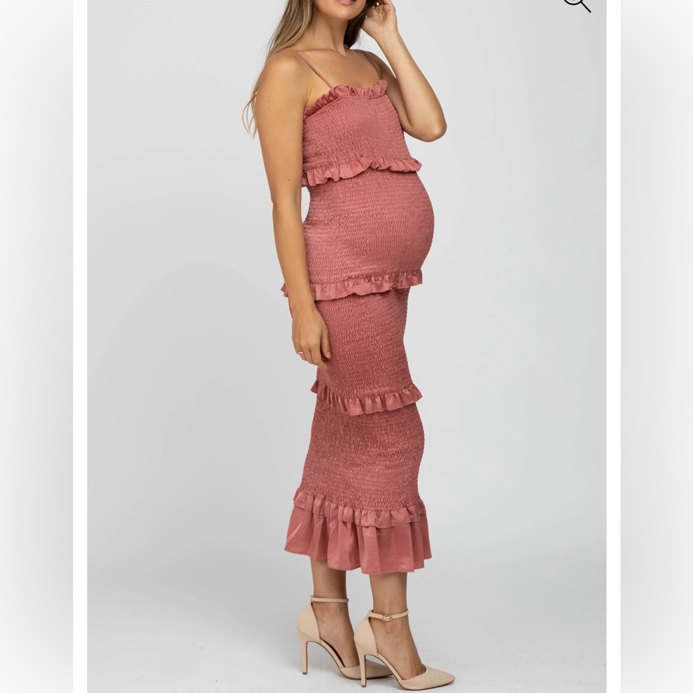 *Best Selling* Mauve Satin Smocked Fitted Maternity Midi Dress